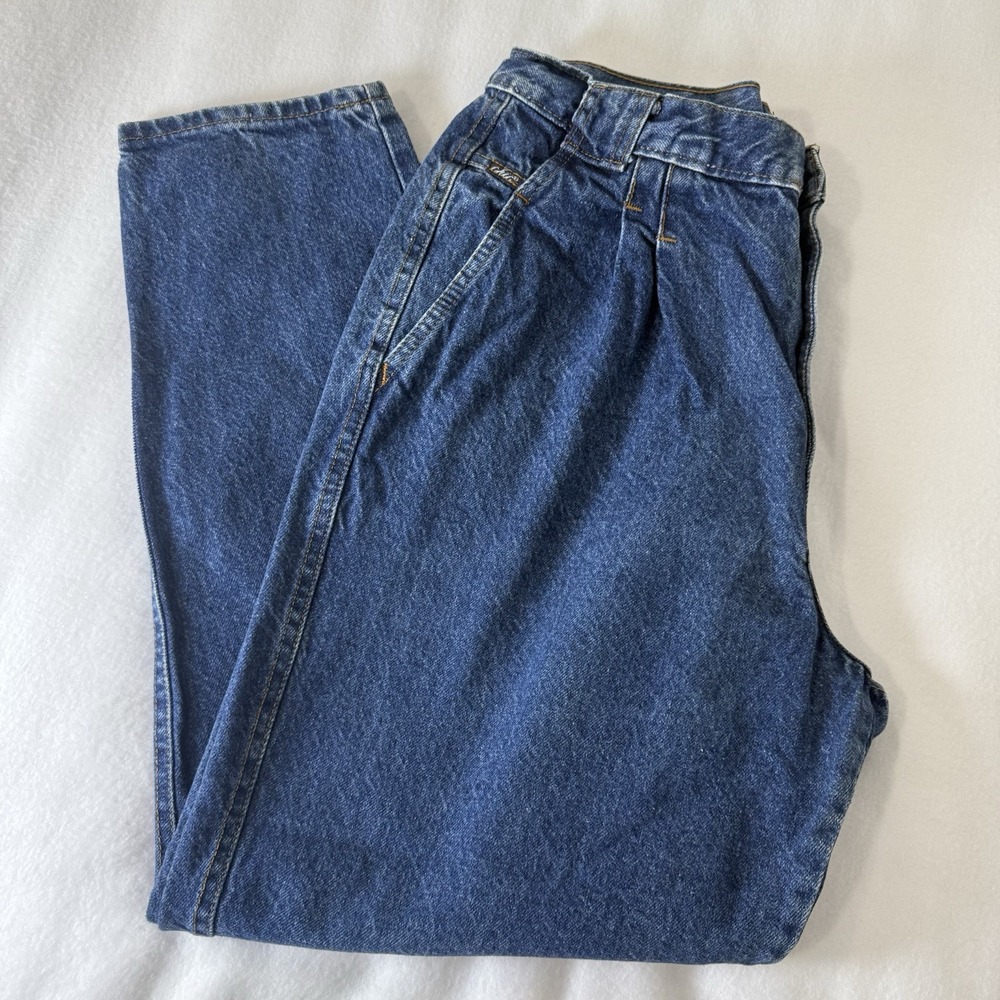 Vintage Chic Pleated Bare Back Mom Jeans Sz 20 Blue Wash Tapered‎ Leg 90's USA